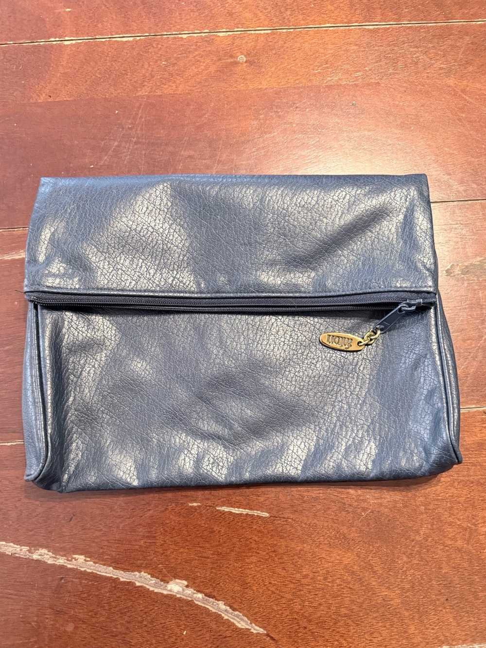Classic Navy Leather Fold-Over Clutch